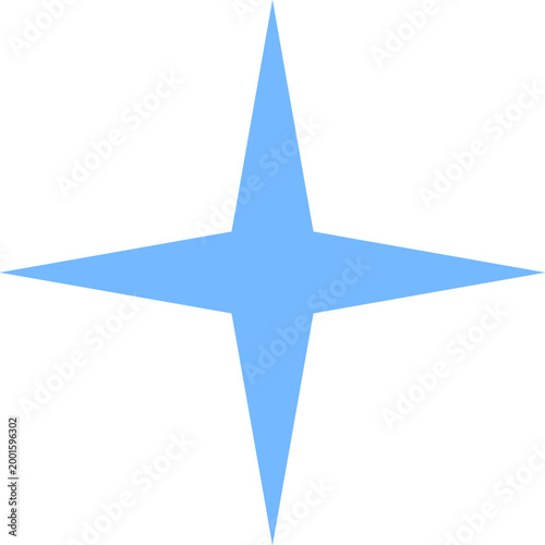 Minimalist light blue four pointed star icon isolated on white background representing a navigation illustration