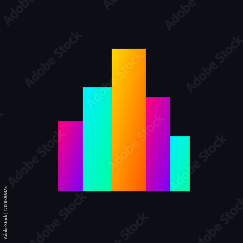 Abstract minimalist city skyline featuring colorful geometric bars with vibrant gradients on dark background illustration