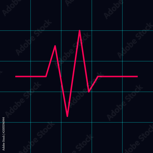 Minimalist red heart rate monitor pulse line shown on a dark blue medical grid illustration