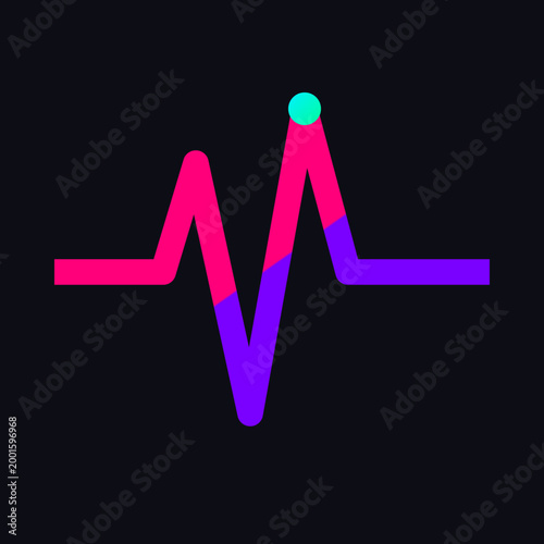 Purple and pink gradient heartbeat EKG monitor line with a bright cyan pulse dot illustration