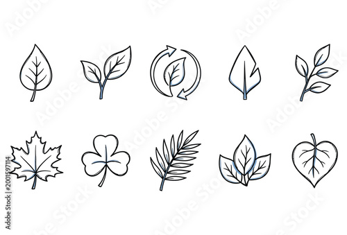 Leaf Icon Set – Hand Drawn Botanical Nature Vector Pack