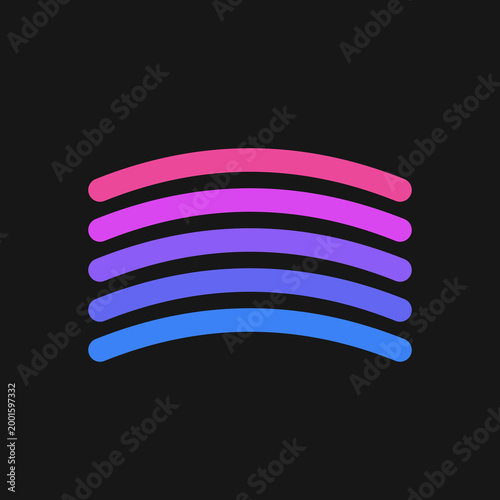 Five curved horizontal bars with color gradients stacked vertically on a dark square background illustration