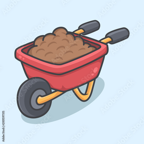 Red Wheelbarrow Filled With Soil Illustration for icon, sticker and other uses
