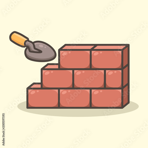 Brick Wall Construction with Trowel Illustration for icon, sticker and other uses