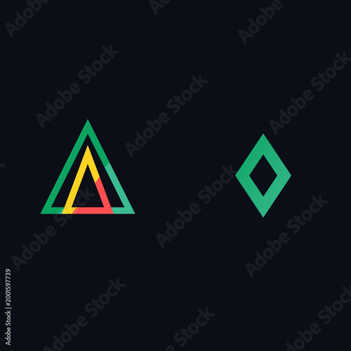 Abstract geometric design featuring nested green triangle and minimalist green diamond set on dark background