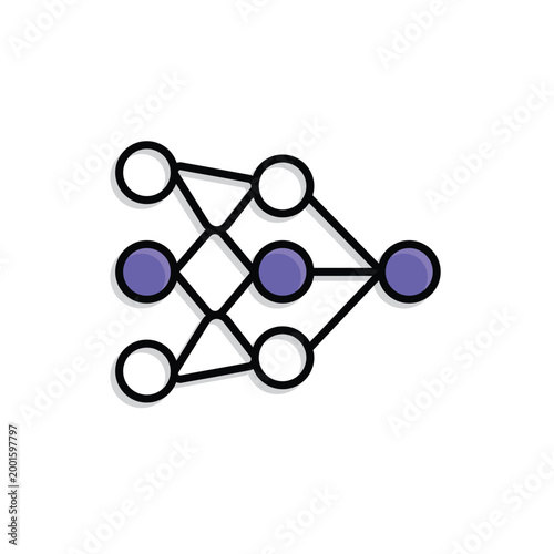 Neural Network icon. Several nodes connected by lines. Work flow, automation, Engine. Mixed design style.