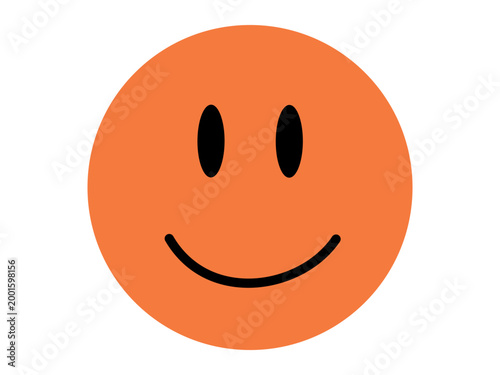 Orange happy face with black eyes and mouth vector illustration. Customer satisfaction, positive feedback, mental health, user experience, joy, digital communication. Happy emoticon with cheerful