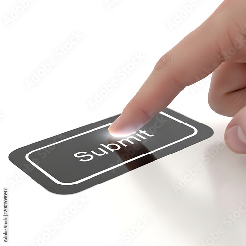 A finger pressing a virtual submit button on a digital interface