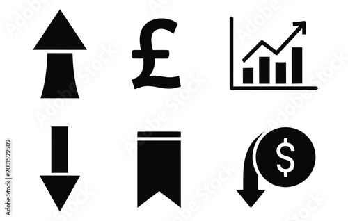 Financial growth and decline a silhouette icon set representing economic trends and monetary value