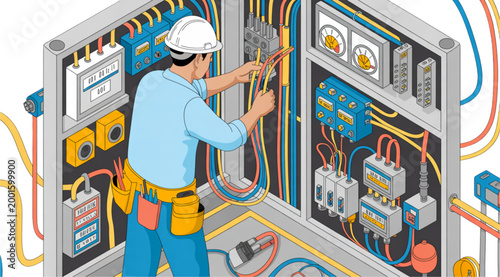 Person organizing colorful books on shelves in a bright library setting Vector