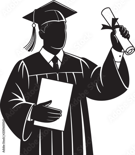 Fotografija In a celebratory pose, a graduate student silhouette proudly holds aloft a diploma