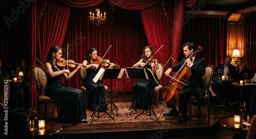 String quartet performing chamber music in intimate salon.generative AI