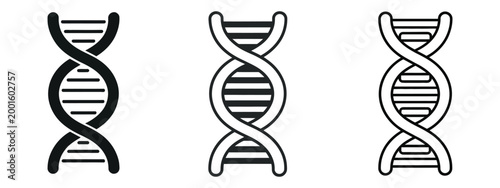 Genetic DNA Double Helix Structure Icon Set Vector, Molecular Biology and Genome Symbols Collection, Science and Medical Research Icons for Biotechnology, Laboratory, Education and Healthcare Design