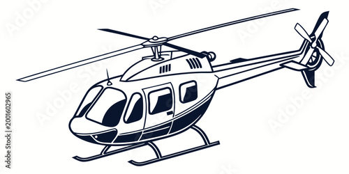 Εκτύπωση καμβά Black and white vector illustration of a modern utility helicopter with landing