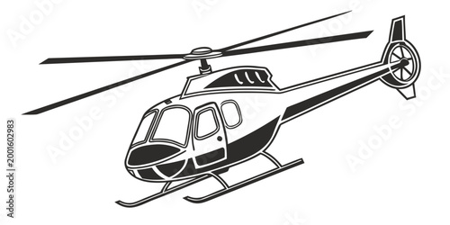 Quadro em tela Black and white vector graphic icon of a modern helicopter with landing skids ai