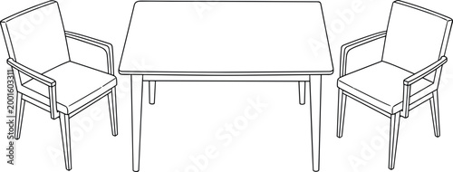 Dining Table with Two Armchairs Outline Icon for Home, Interior, Furniture, Restaurant, and Living Room Concept Designs