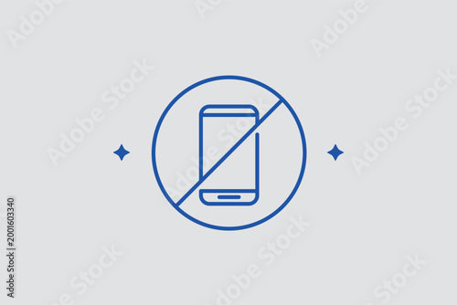 No mobile phone line icon for identifying restricted electronic use areas in the airport. Regulatory vector illustration for security gate signage and safety instruction manuals.