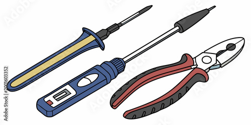Canvastavla Isometric graphic illustration of electronics workbench tools including a blue s