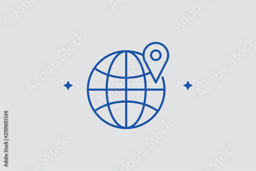 Global location line icon for identifying international destinations and travel mapping. Geographic vector illustration for tourism agency websites and global flight route visualizations.