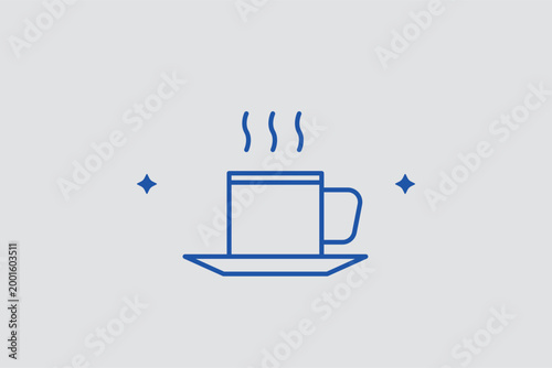 Hot coffee cup line icon for identifying airport lounge amenities and terminal café locations. Relaxing vector illustration for hospitality service menus and travel break promotional materials.
