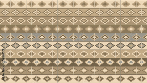 Ethnic geometric seamless pattern with repeating tribal diamond motifs in earthy neutral tones, decorative abstract background ideal for textile wallpaper packaging branding and surface design use