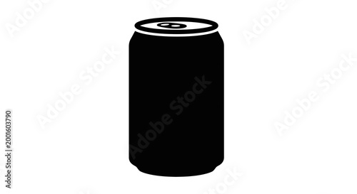 Silhouette of a black soda can with a tab, isolated on a white background