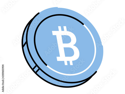 A blue bitcoin coin with a white symbol vector illustration. Crypto trading, digital banking, blockchain tech, online investment, fintech services, virtual money. Crypto token with btc logo