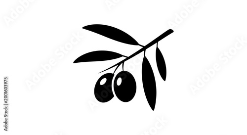 Minimalist black and white olive branch with three olives symbolizing peace and harmony on a clean white background