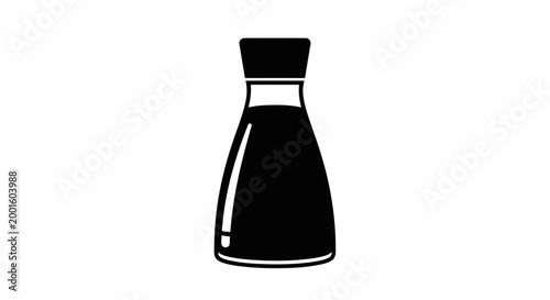 Minimalist black laboratory flask with white measurement markings on a transparent background for scientific experiments