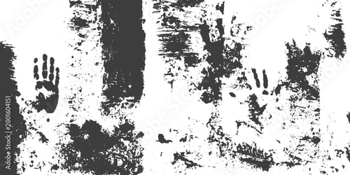 Black and White Grunge Texture Background with Handprints and Distressed Splatter Patterns
