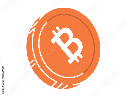 Orange Bitcoin coin vector illustration. Cryptocurrency trading, blockchain technology, digital investment, financial market, online payment, virtual wealth. Crypto token graphic