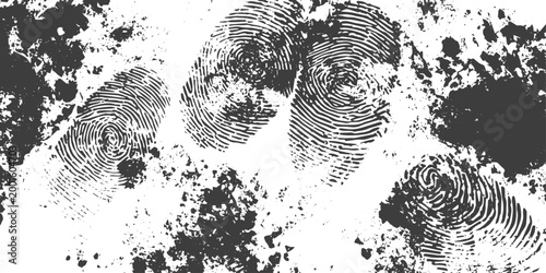 Black and White Grunge Vector Background with Distressed Fingerprints and Ink Splatter Texture