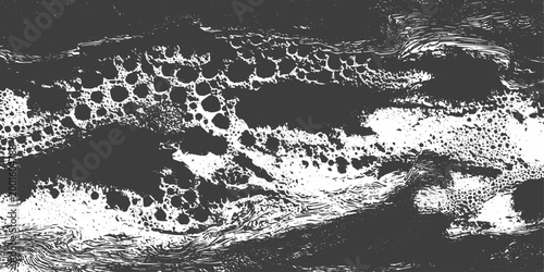 Vászonkép Abstract Black and White Grunge Texture with Organic Bubbles and Fluid Swirls Ve
