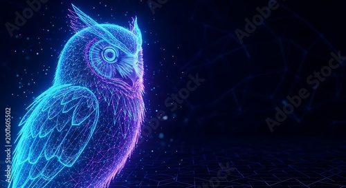 Holographic owl made of glowing particles digital art futuristic concept futuristic tech visuals holographic particles futuristic technology abstract futuristic tech visuals