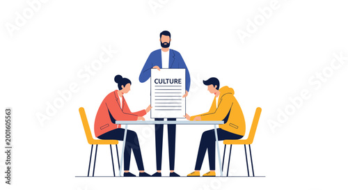 Business team, company culture, office meeting, teamwork, collaboration, flat design icons