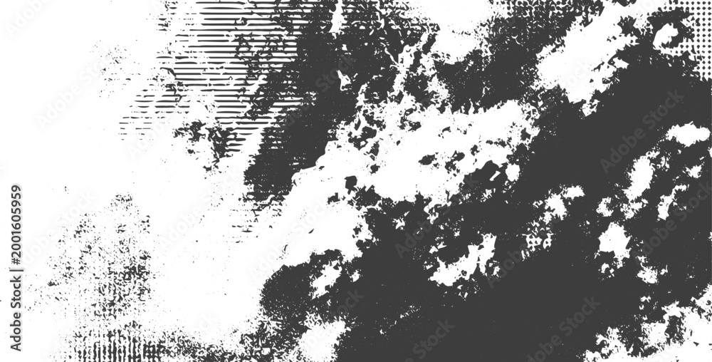 Obraz premium Black and White Grunge Vector Texture with Halftone Dots and Distressed Screen Print Patterns for Abstract Graphic Backgrounds