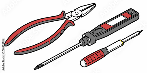 Set of professional hand tools including pliers digital voltage tester screwdriver for electrical work and home maintenance illustration screwdriver hardware electrical maintenance workshop