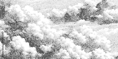 Vintage Engraved Style Clouds Background Monochrome Hand Drawn Stippled Sky Vector Illustration