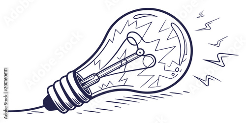 Hand drawn light bulb illustration with electric sparks and lightning bolts symbolizing a sudden spark of genius energy or power lightbulb electric lightning inspiration discovery invention