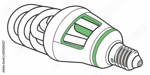 Compact fluorescent light bulb energy saving lamp illustration with green accents lightbulb electricity fluorescent illumination electric efficient ecological technology household electrical