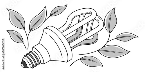 Eco friendly energy efficient compact fluorescent light bulb illustration with leaves representing sustainable green technology and conservation environment sustainable efficient conservation