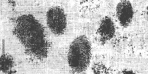 Grungy Black Fingerprints on Distressed Textured Fabric Background Vector Illustration