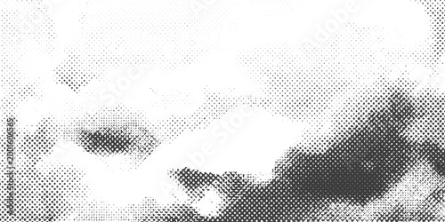 Monochrome Halftone Cloud and Sky Background Vector Illustration with Dot Pattern Texture