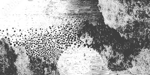 Abstract Black and White Grunge Texture Background with Halftone Dots and Crosshatch Patterns for Vintage Graphic Design