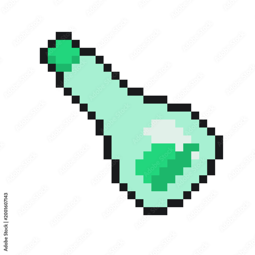 Fototapeta premium Green Potion Bottle, Pixel Art Icon, Isolated