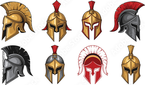 Fotografie Ancient Warrior Helmet Set with Spartan, Roman, and Greek Armor Designs for Hist