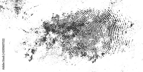 Distressed Black and White Human Fingerprint Graphic with Grunge Texture and Gritty Ink Details