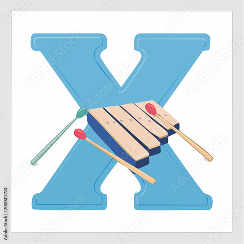 Letter X with Xylophone and Mallets