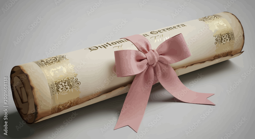 Fototapeta premium Graduation Diploma Scroll with Pink Ribbon - Achievement and Success Symbol