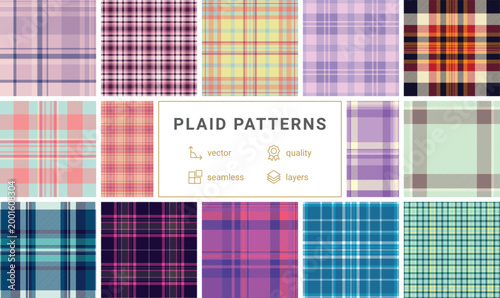 Decorative plaid collection built for handmade projects. This tartan pack enhances cards, bookmarks, and gift wrap. Vector format scales easily.